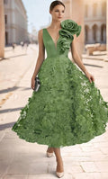 A Line Floor Length Mother Of The Bride Dress Half Sleeve V Neck