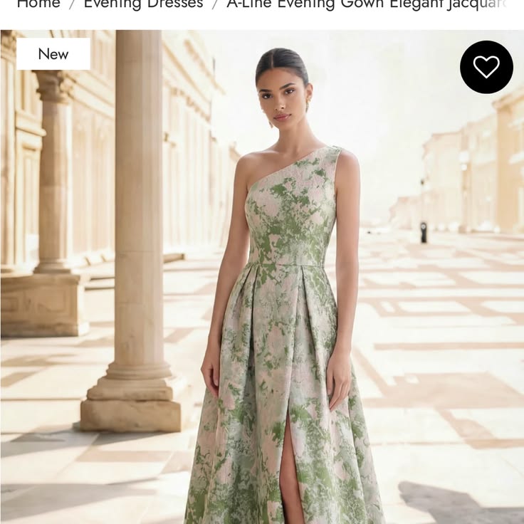 Nafori Dress One Shoulder A Line Jacquard Evening Dress In Green And