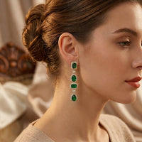 Gold Emerald Multi-Shape Drop Earrings