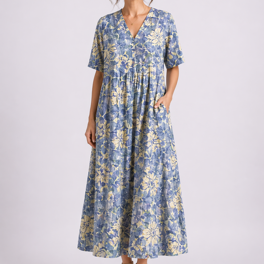 Cecily | Women's V-Neck Short Sleeve Floral Midi Dress