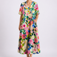 Cecily | Women's V-Neck Short Sleeve Floral Midi Dress
