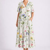 Cecily | Women's V-Neck Short Sleeve Floral Midi Dress