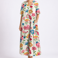 Cecily | Women's V-Neck Short Sleeve Floral Midi Dress