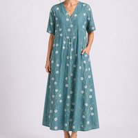 Cecily | Women's V-Neck Short Sleeve Floral Midi Dress