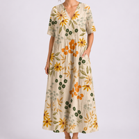Cecily | Women's V-Neck Short Sleeve Floral Midi Dress