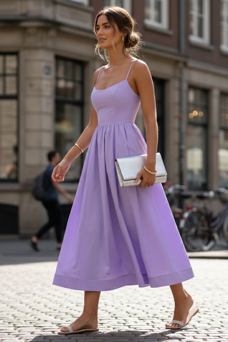 Celeste | Women's Scoop Neck Spaghetti Strap Midi Dress