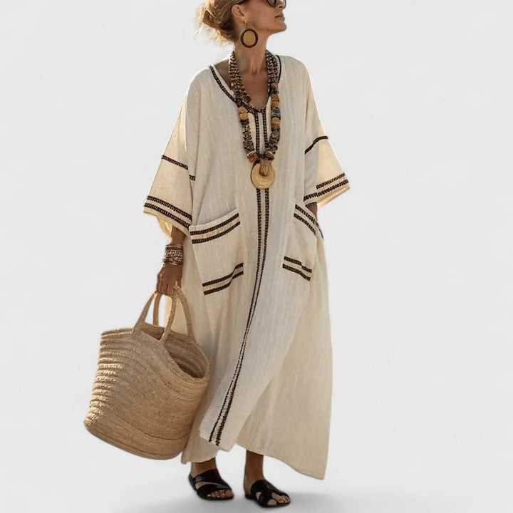 Celina | Women's Striped V-Neck Maxi Dress