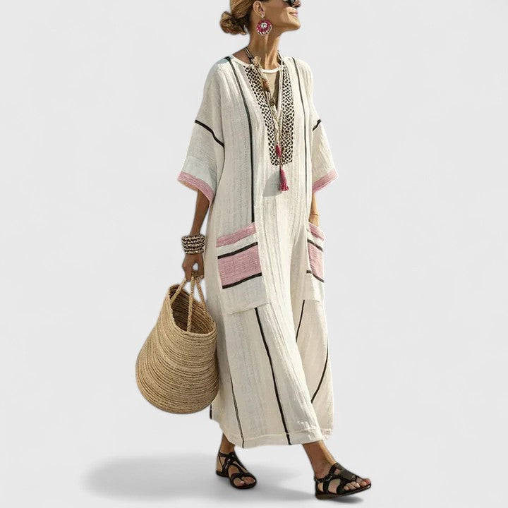 Celina | Women's Striped V-Neck Maxi Dress