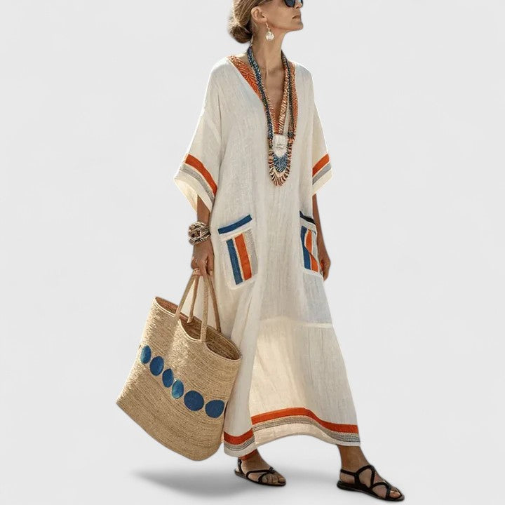 Celina | Women's Striped V-Neck Maxi Dress
