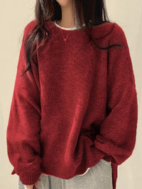 Edwina - Drop Shoulder Split Hem Sweater