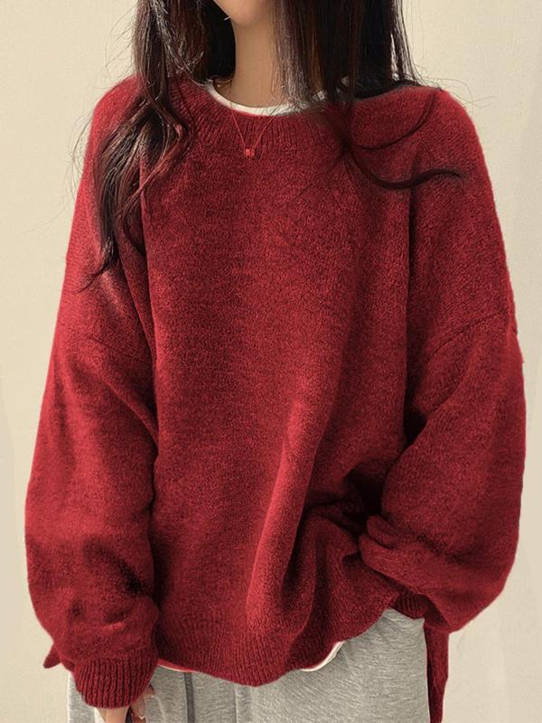 Edwina - Drop Shoulder Split Hem Sweater