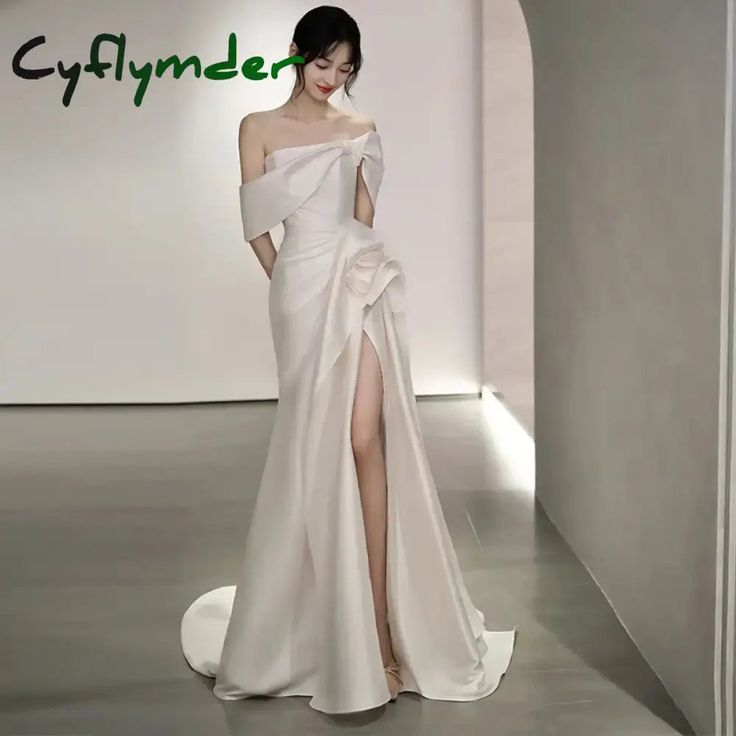Satin Mermaid Wedding Dress Classic Off The Shoulder Brida