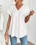 Saffron - Patchwork Back Slimming Cotton V-Neck T-Shirt