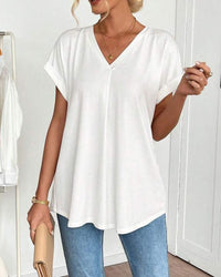 Saffron - Patchwork Back Slimming Cotton V-Neck T-Shirt