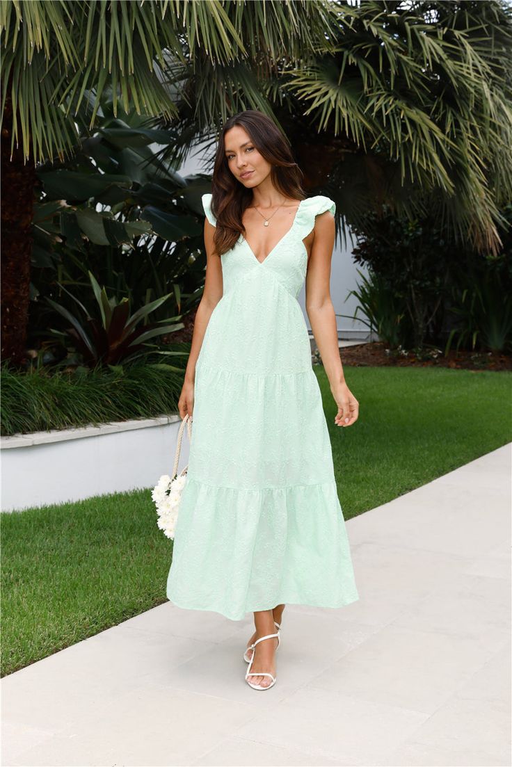 Beachy Charms Maxi Dress Mint L Green
