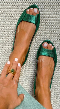 Iona – Metallic Open-Toe Ballet Flats