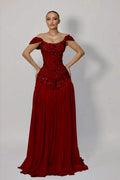 Chiffon Off The Shoulder Sleeveless High Waist Long Prom Dress With