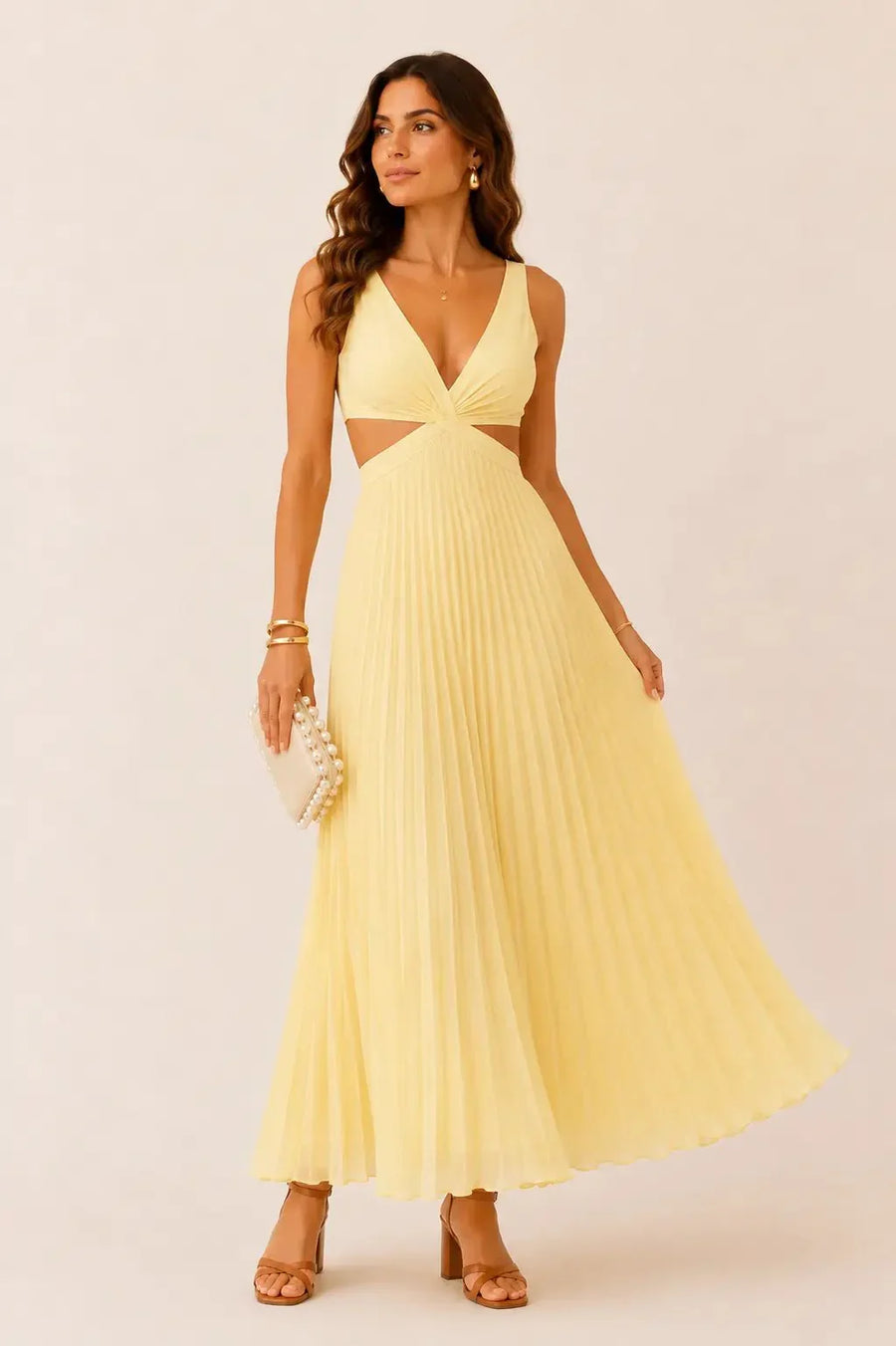 Beatrix – Pleated V-Neck Maxi Dress