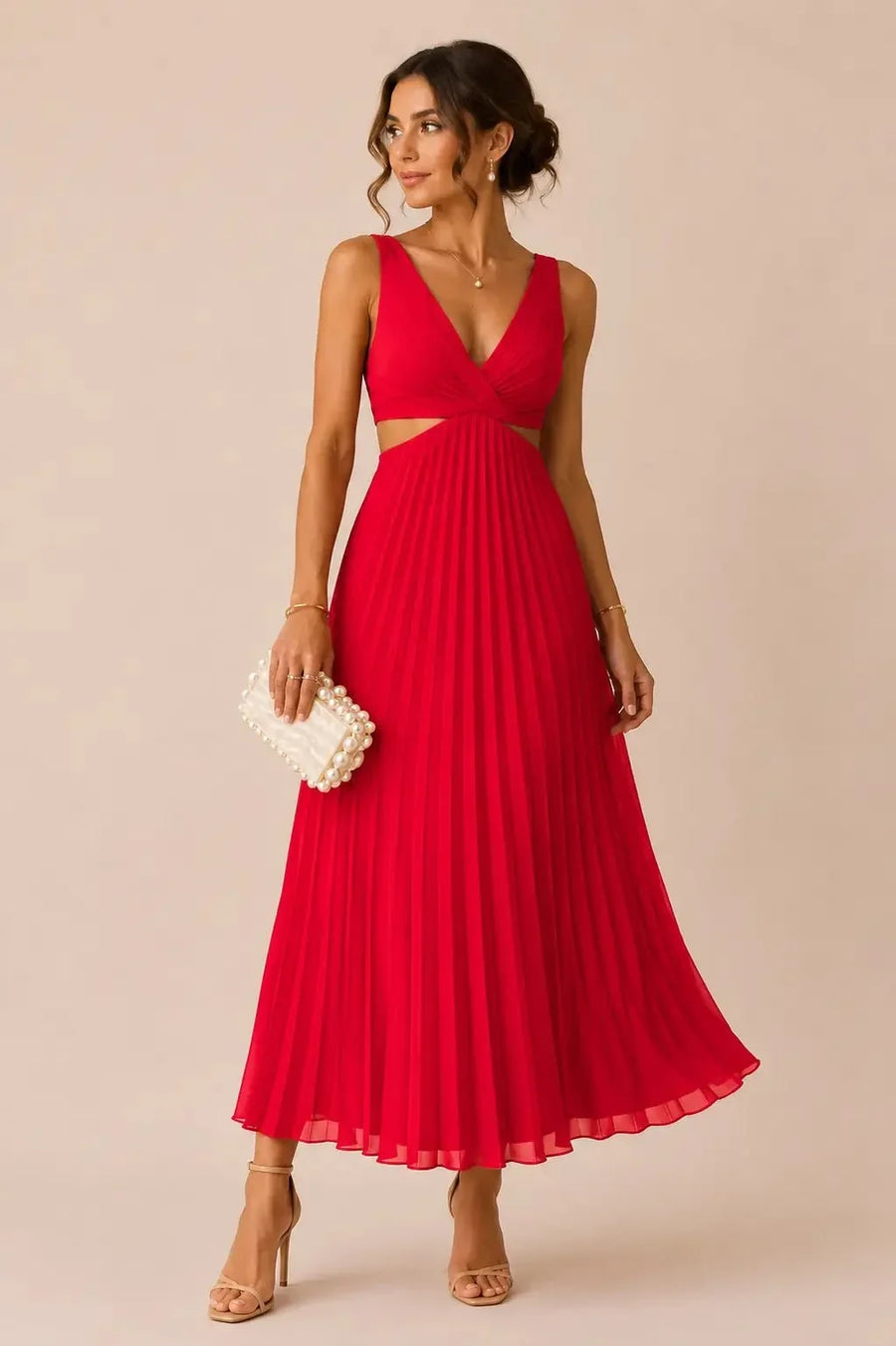 Beatrix – Pleated V-Neck Maxi Dress