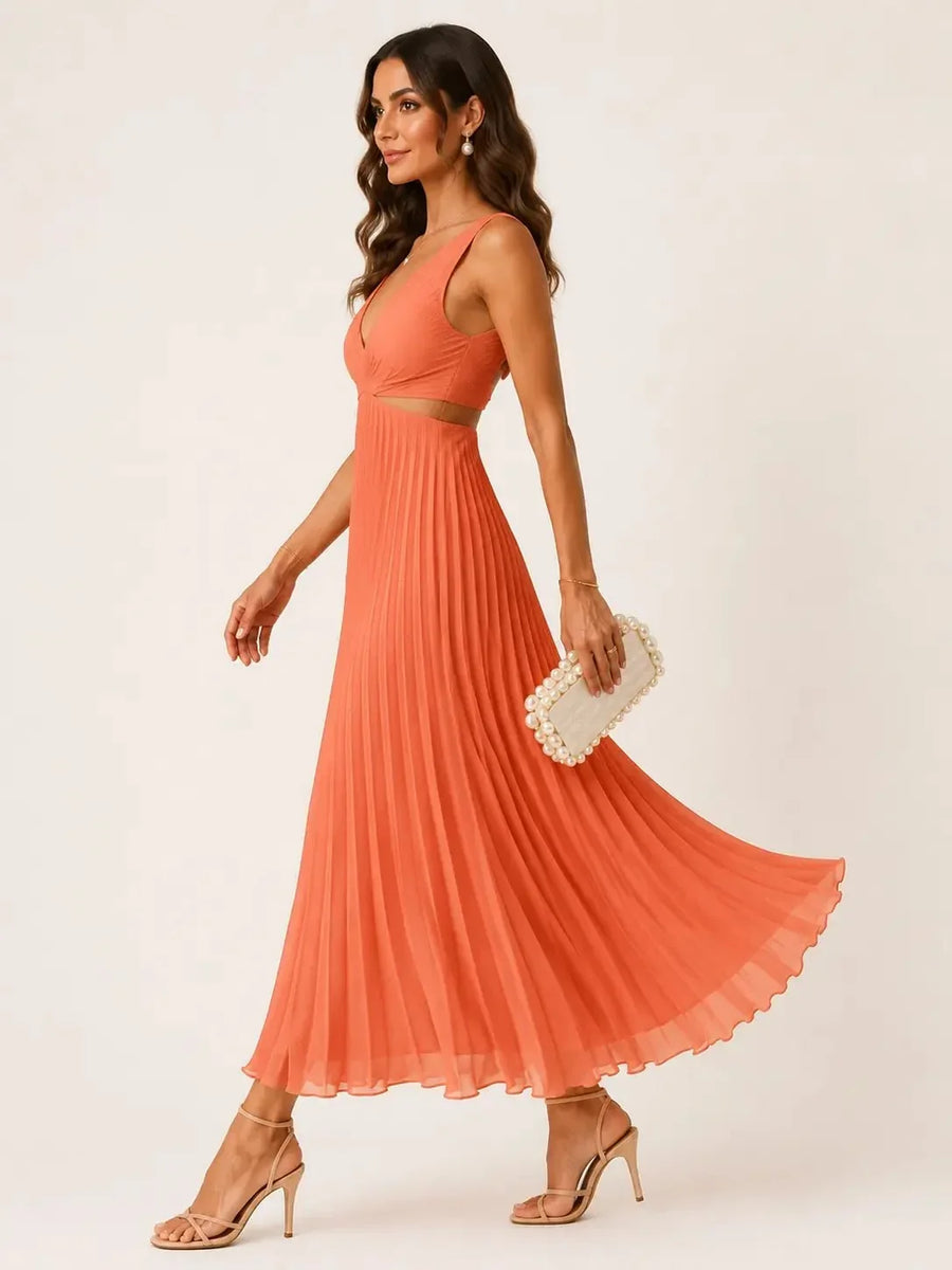 Beatrix – Pleated V-Neck Maxi Dress