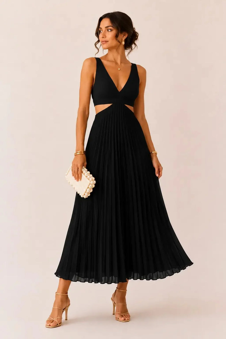 Beatrix – Pleated V-Neck Maxi Dress