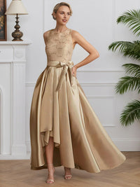 Cicinia Champagne Mother Of The Bride Dress Long Satin Lace A Line