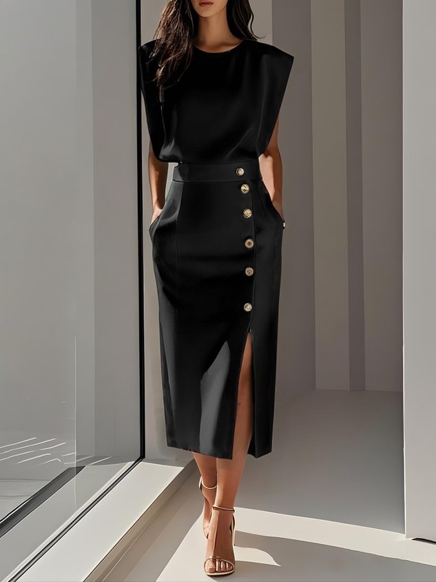 Clarissa | Women's Button Front Sleeveless Midi Dress