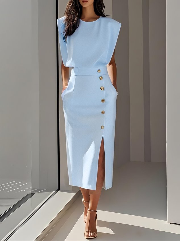 Clarissa | Women's Button Front Sleeveless Midi Dress