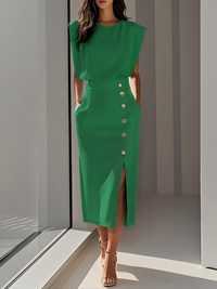 Clarissa | Women's Button Front Sleeveless Midi Dress