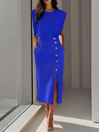Clarissa | Women's Button Front Sleeveless Midi Dress