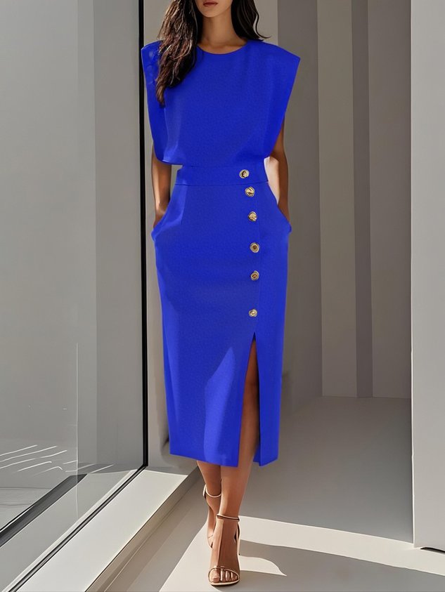Clarissa | Women's Button Front Sleeveless Midi Dress