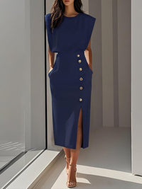 Clarissa | Women's Button Front Sleeveless Midi Dress