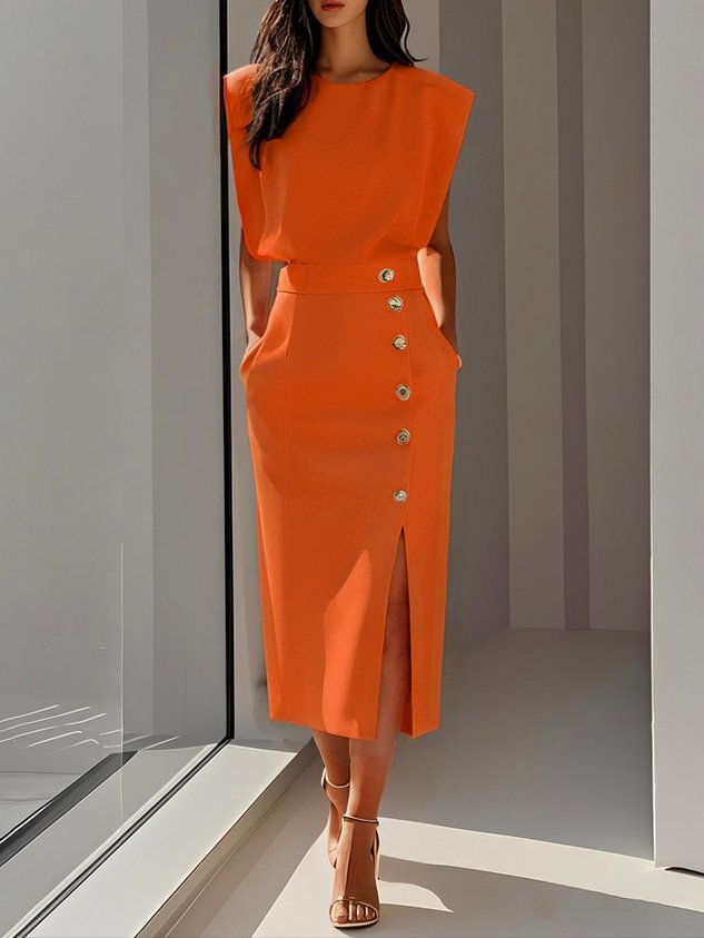 Clarissa | Women's Button Front Sleeveless Midi Dress