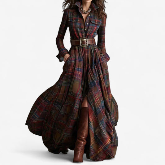 Clarisse | Women's Button Front Plaid Maxi Dress