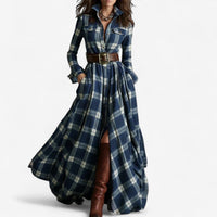 Clarisse | Women's Button Front Plaid Maxi Dress