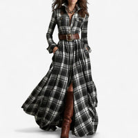 Clarisse | Women's Button Front Plaid Maxi Dress