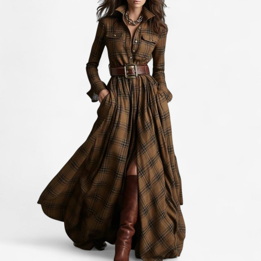 Clarisse | Women's Button Front Plaid Maxi Dress