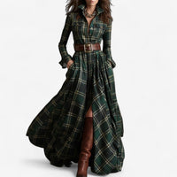 Clarisse | Women's Button Front Plaid Maxi Dress