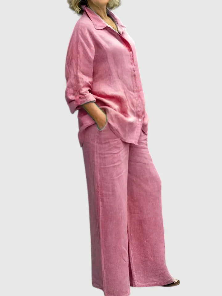 Clementina | Women's Button Down Shirt Wide Leg Pants Set