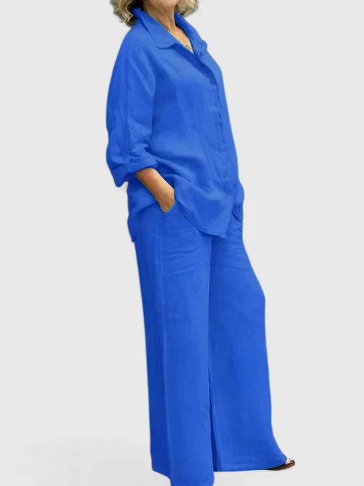 Clementina | Women's Button Down Shirt Wide Leg Pants Set
