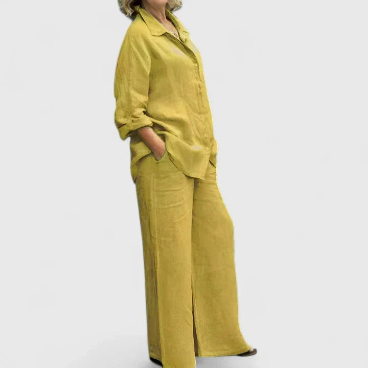 Clementina | Women's Button Down Shirt Wide Leg Pants Set