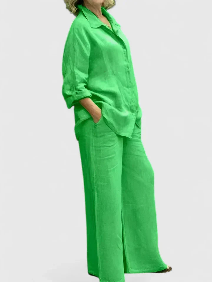 Clementina | Women's Button Down Shirt Wide Leg Pants Set