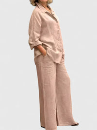 Clementina | Women's Button Down Shirt Wide Leg Pants Set