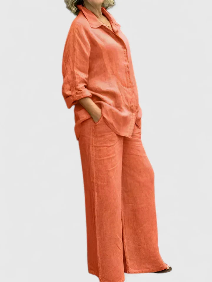 Clementina | Women's Button Down Shirt Wide Leg Pants Set