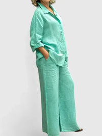 Clementina | Women's Button Down Shirt Wide Leg Pants Set