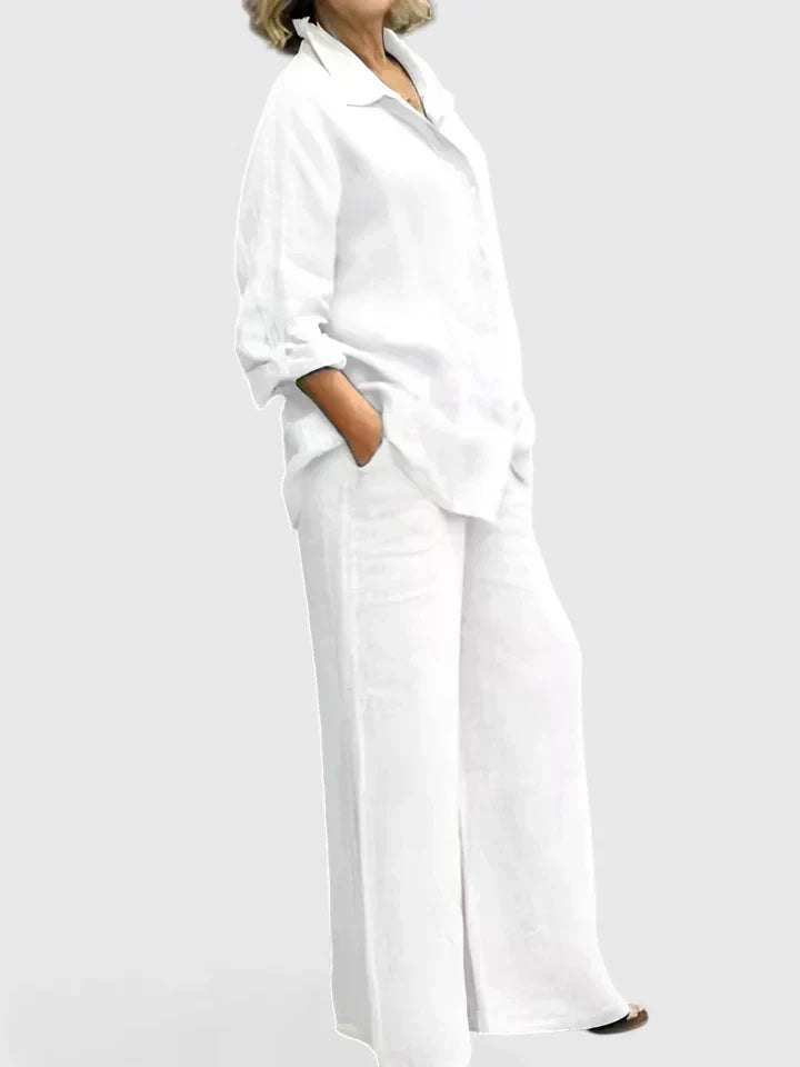 Clementina | Women's Button Down Shirt Wide Leg Pants Set