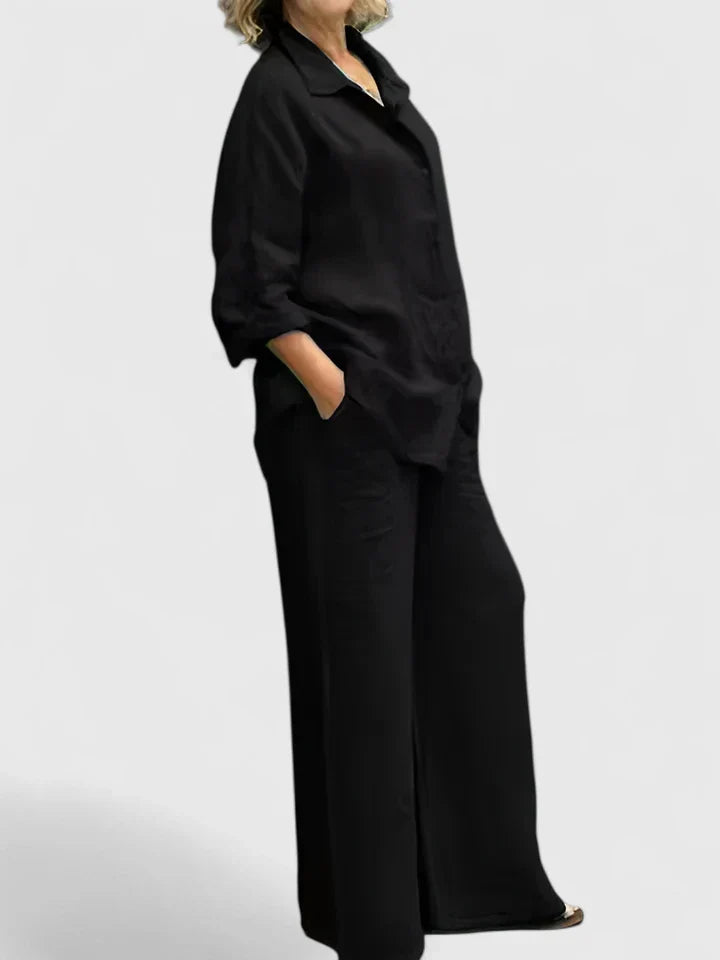 Clementina | Women's Button Down Shirt Wide Leg Pants Set
