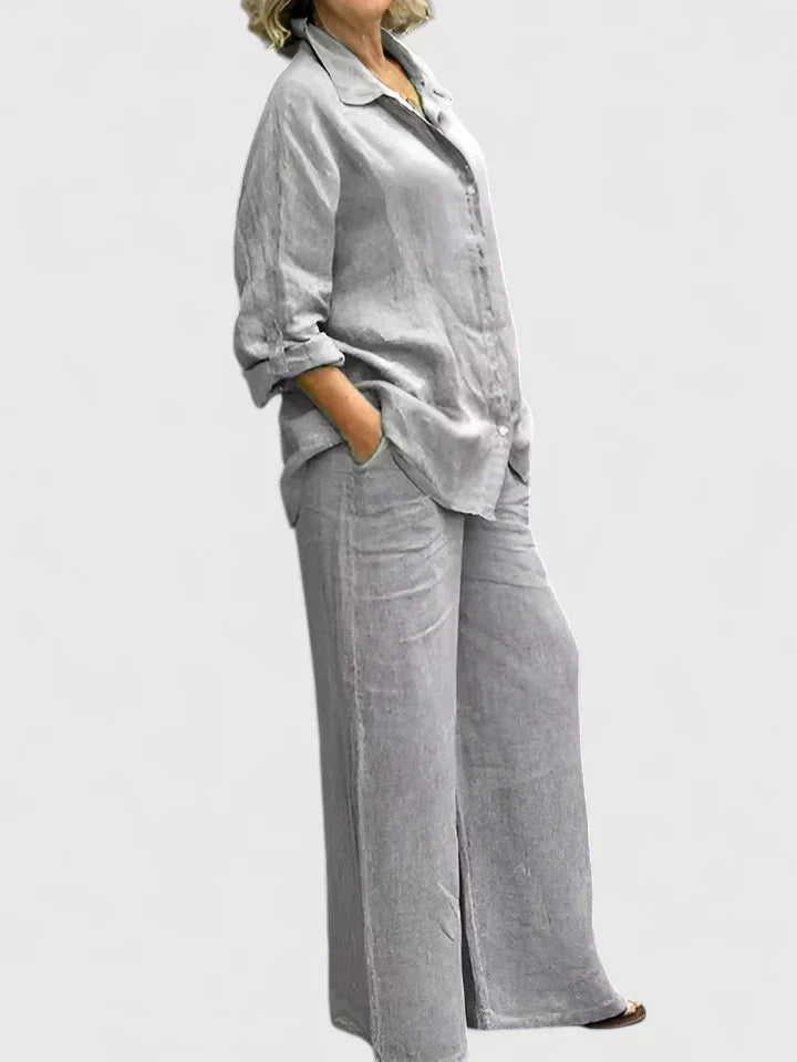 Clementina | Women's Button Down Shirt Wide Leg Pants Set