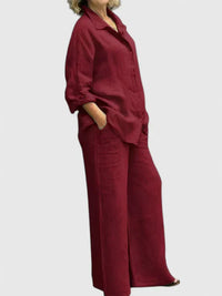 Clementina | Women's Button Down Shirt Wide Leg Pants Set