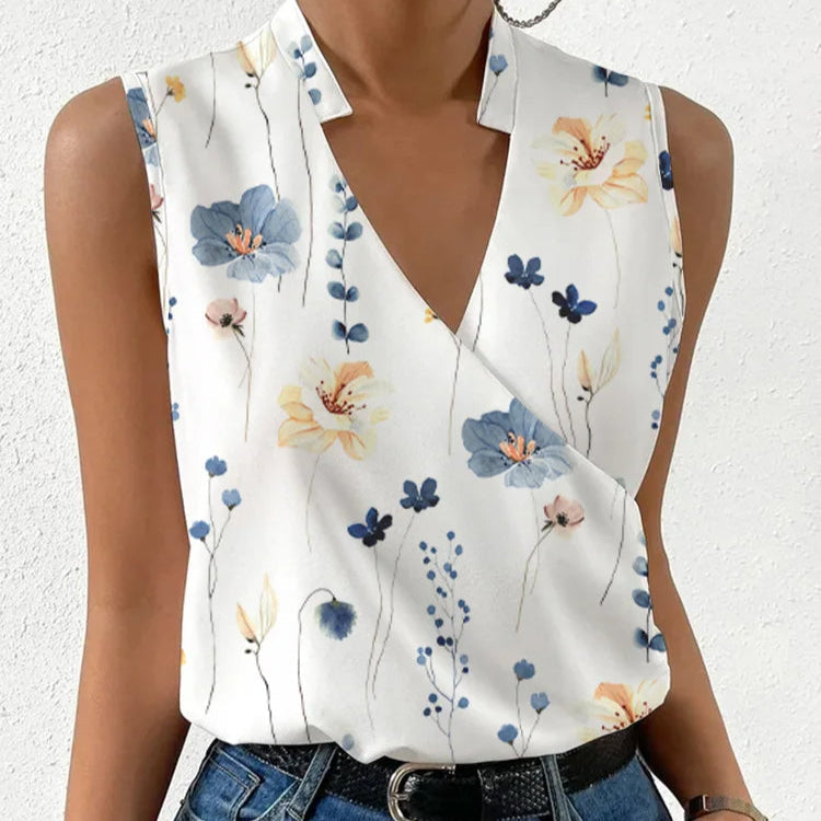 Clementine | Women's Floral V-Neck Sleeveless Blouse
